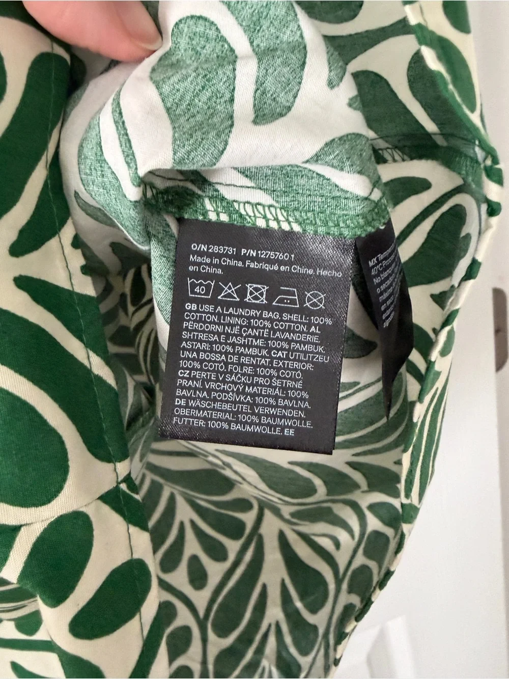 H&M Green and Cream Leaf-Print Peasant Tunic